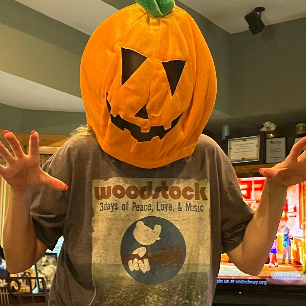 Pumpkin Head MASK Orange Jack-o’-lantern Halloween Costume Smiling Face ADULT OS